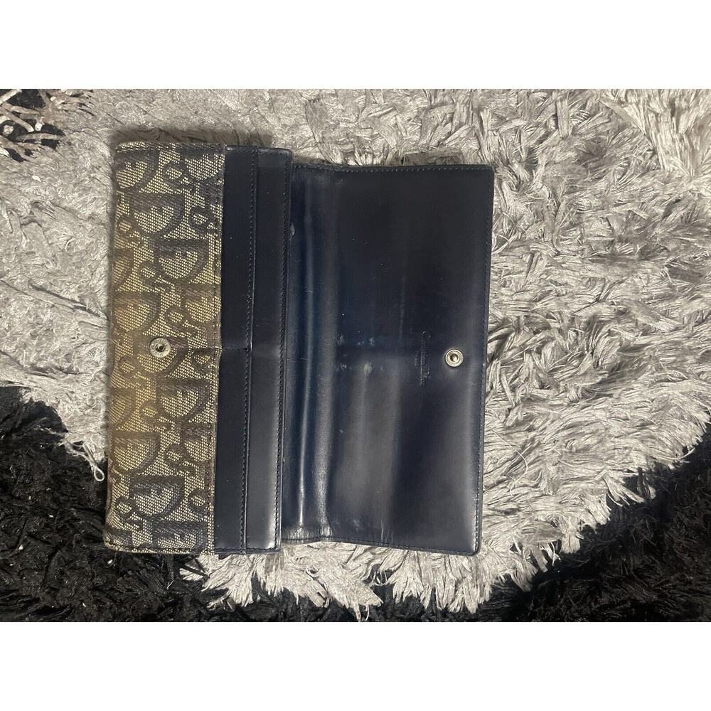 CHRISTIAN DIOR Blue Oblique Jacquard Logo Zip Around Long Wallet Vintage - Picture 5 of 8